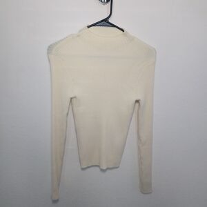 Cream Ribbed Long Sleeve Sweater
